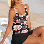 Black Scoop Neck Adjustable Tankini and Matching Skort Bathing Suit