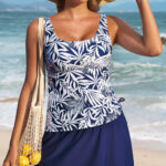 Blue Scoop Neck Adjustable Tankini and Matching Skort Bathing Suit