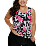 Pink and Black Flower Print Tankini