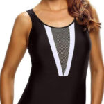 Black Lace Front Detail One Piece Swimsuit