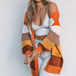 Open Front Pocketed Colorblock Cardigan