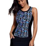 Blue Slim Your Figure Fuzzy Print Accent Skirtini Swimsuit