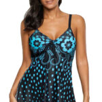 Black with Blue Flower Detailed Tankini.