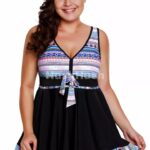 Tribal Print Accent Swimdress and Short Set.