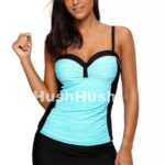 Mint Black Ruched Tankini and Skirted Swimsuit.