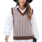 Brown V Neck Argyle Plaid Knitted Sweater Vest